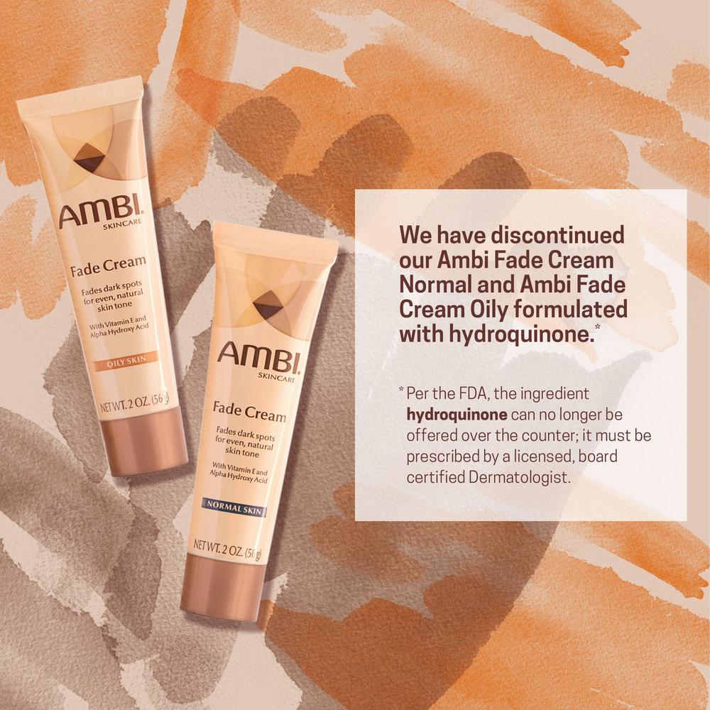 The image is of two tubes of Ambi Fade Cream, one for oily skin and one for normal skin.