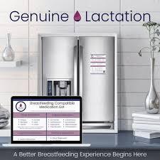 A laptop and a fridge with a magnet on it that says Genuine Lactation. A better breastfeeding experience begins here.
