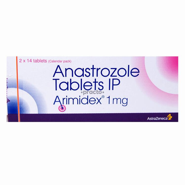 A purple and pink box of Arimidex, a medication used to treat breast cancer.
