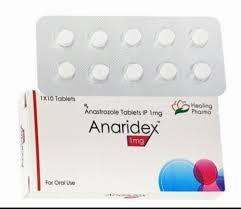 A box of Anastrozole 1mg tablets, used to treat breast cancer.