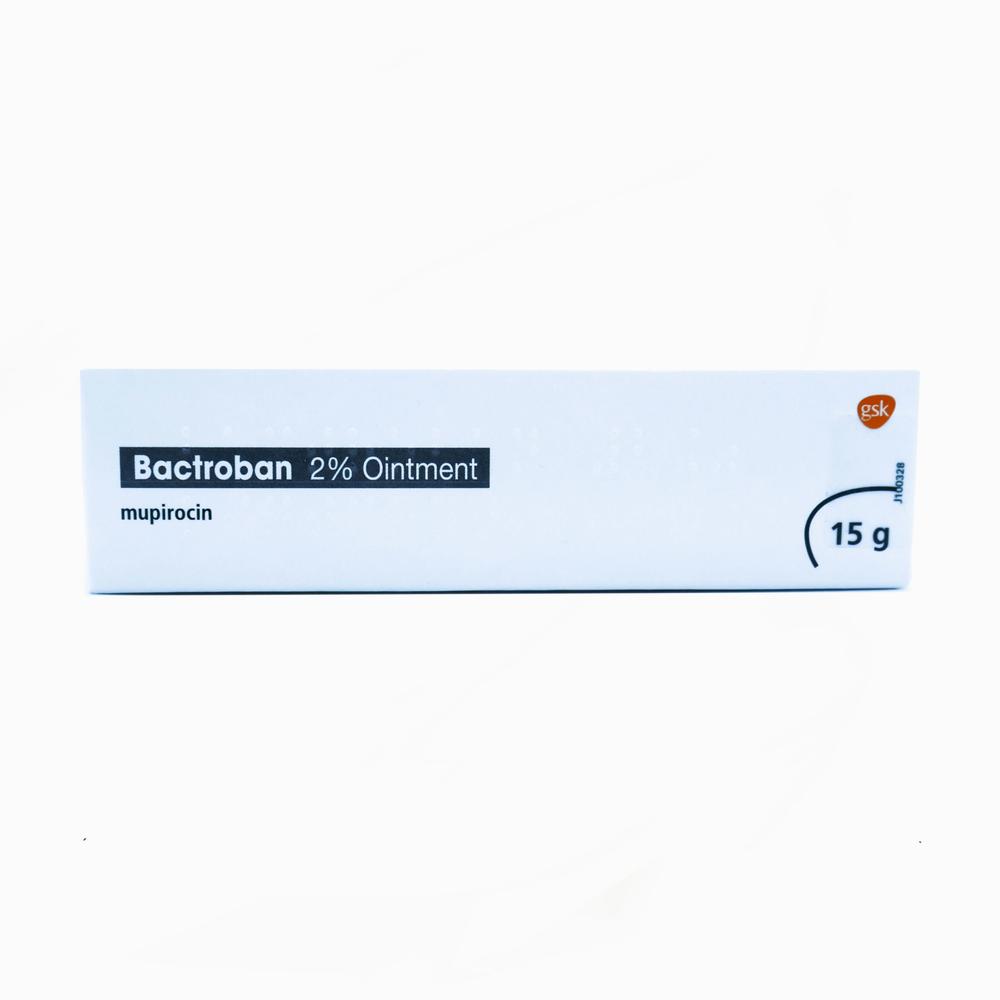 A box of Bactroban ointment, an antibiotic used to treat skin infections.