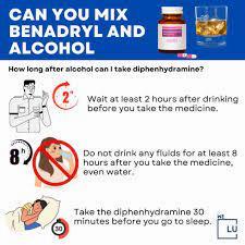 A chart with instructions on how to safely mix Benadryl and alcohol.