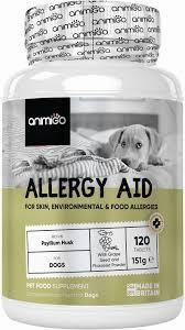 A white bottle of Allergy Aid for dogs.