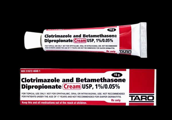 A photo of a box and tube of Taro brand Clotrimazole and Betamethasone Dipropionate Cream.