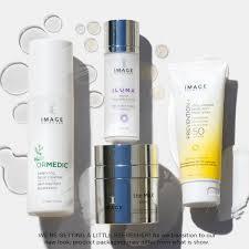 A range of Image Skincare products including a cleanser, serum, moisturiser and sunscreen.