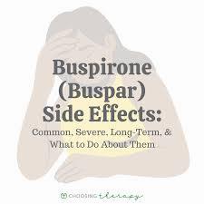 A woman holds her head in her hands with text overlayed on the image that reads Buspirone (Buspar) Side Effects: Common, Severe, Long-Term, & What to Do About Them.