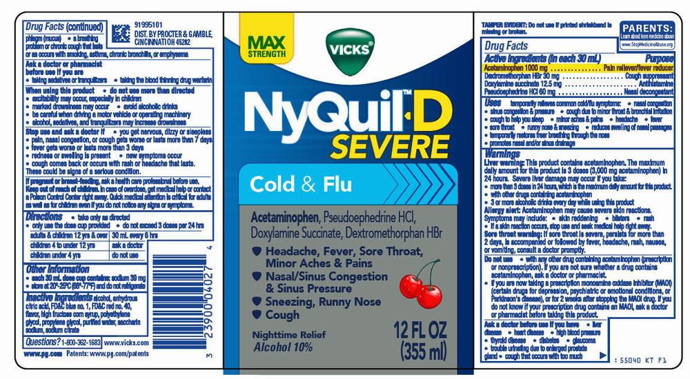 A box of NyQuil Severe Cold & Flu medicine, which relieves cold and flu symptoms such as cough, sore throat, headache, and nasal congestion.