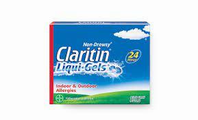 A box of Claritin Liqui-Gels, a non-drowsy allergy medication.