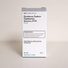 A box of Diclofenac Sodium Ophthalmic Solution 0.1% by Bausch + Lomb.