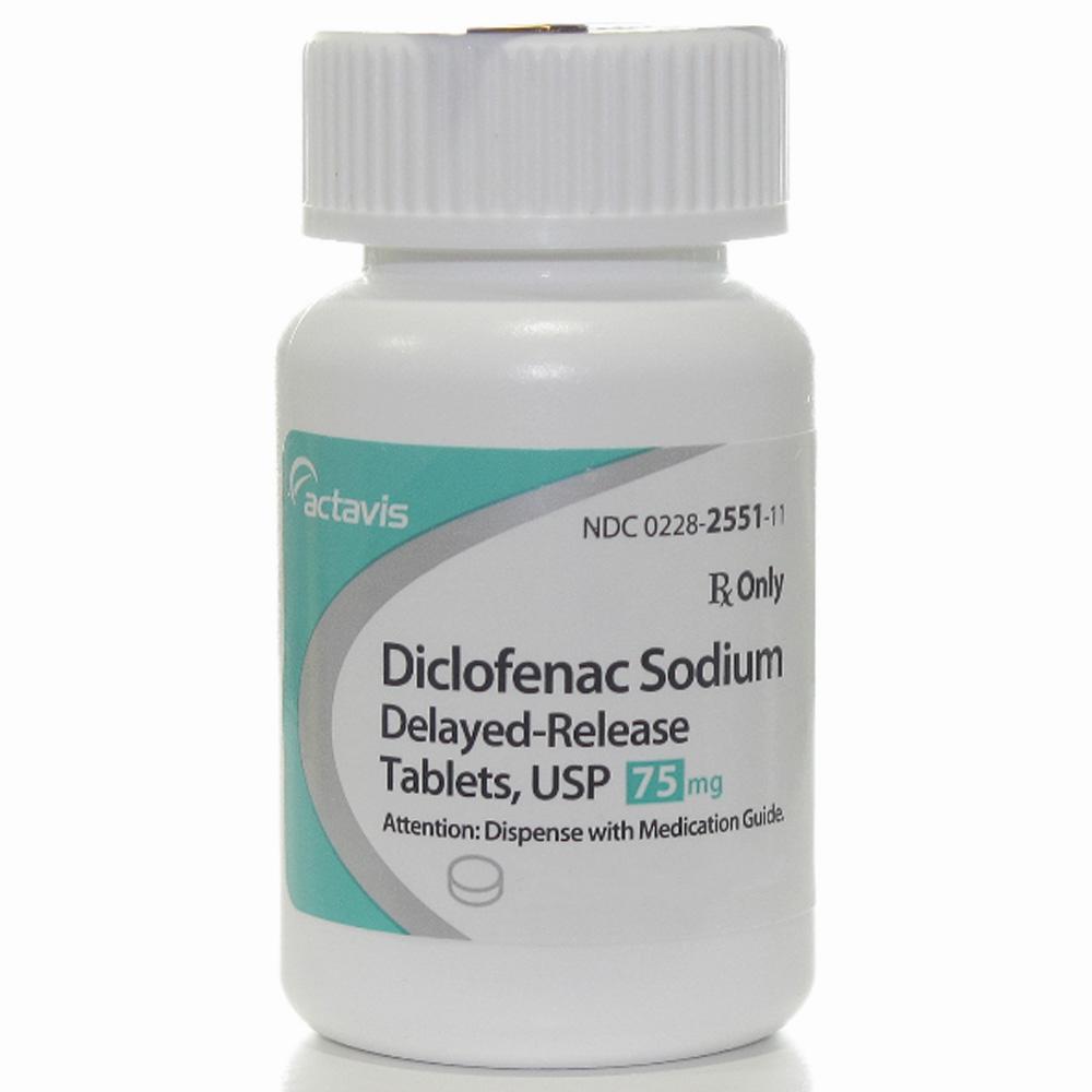 A prescription bottle of Diclofenac Sodium delayed-release tablets.