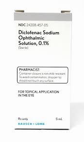 A box of Diclofenac sodium ophthalmic solution 0.1% by Bausch & Lomb.