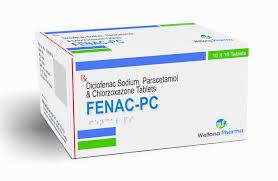 A box of Fena-PC tablets, a prescription medication used to relieve pain, inflammation, and fever.