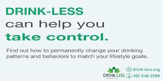 A blue and green graphic with the words Drink-Less can help you take control and a link to a website for more information.
