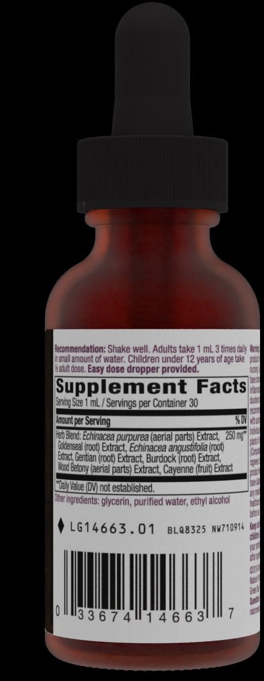 A bottle of herbal supplement with a green label.