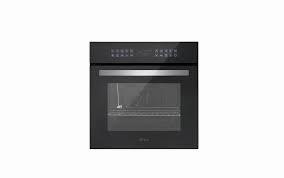 A black built-in oven with a glass front and a digital control panel.