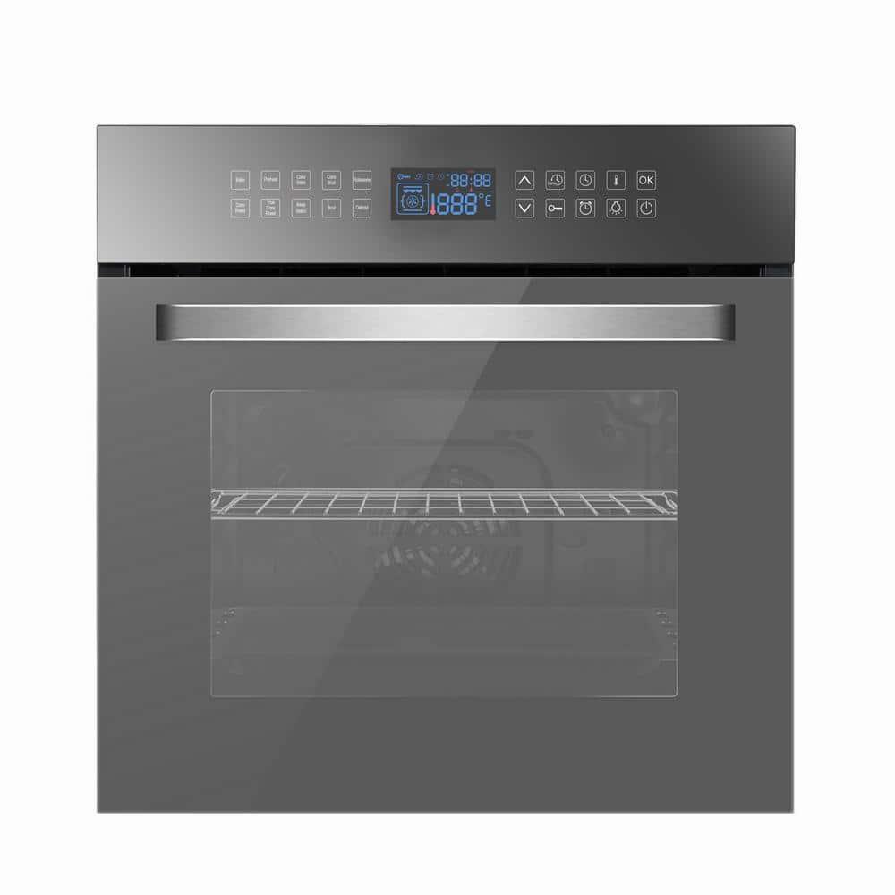 A black oven with a digital display that shows the time and temperature.