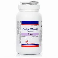 A prescription bottle of Enalapril Maleate 5mg tablets.
