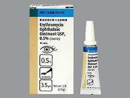 A box and tube of erythromycin ophthalmic ointment.