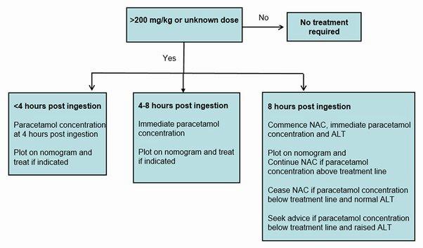 A decision tree for the management of paracetamol overdose.