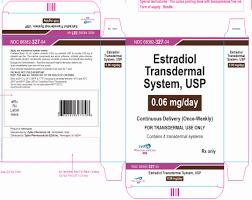 A box of medication labeled Estradiol Transdermal System 0.06 mg/day.