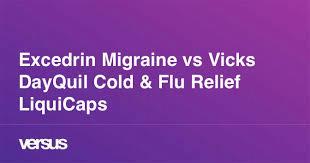 A purple background with text that reads Excedrin Migraine vs Vicks DayQuil Cold & Flu Relief LiquiCaps.