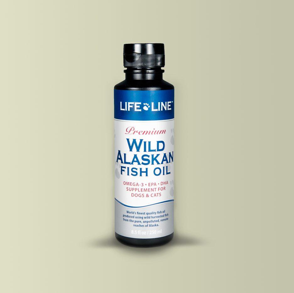 A bottle of fish oil supplement for dogs and cats.