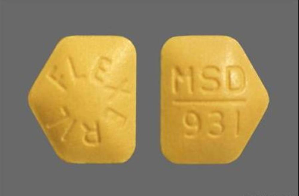 A yellow pentagon shaped pill with E742 debossed on one side and NSD over 1931 on the other.