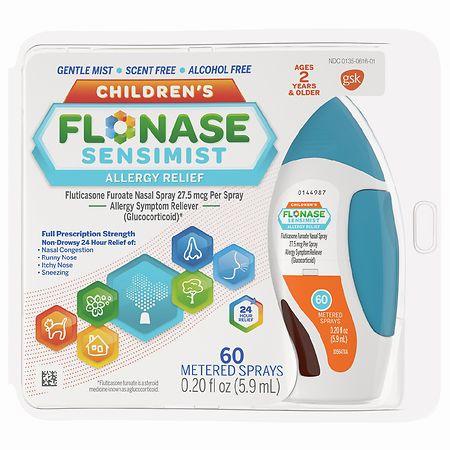 A box of Flonase Sensimist Allergy Relief, a nasal spray for children ages 2 and up.