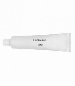 A white tube of 5-fluorouracil cream.