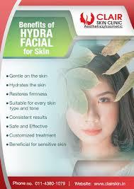A womans face is partially covered by green leaves, with text overlaying the image that reads Benefits of Hydra Facial for Skin.
