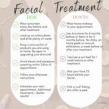 A dos and donts graphic for after a facial treatment.