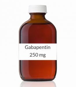 A brown glass bottle of Gabapentin pills, 250 mg.