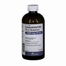 A brown glass bottle of Gabapentin oral solution.