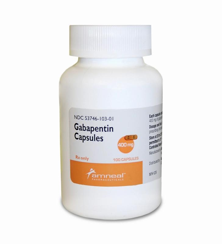 A white bottle of Gabapentin capsules, a prescription medication used to treat epilepsy and nerve pain.