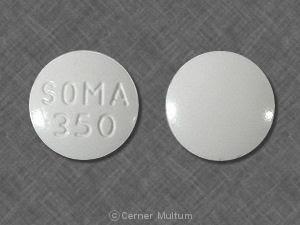 White round pill with imprint SOMA 350.