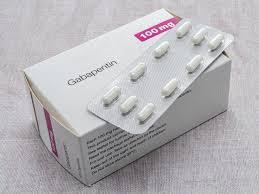 A box of Gabapentin pills, an anticonvulsant and pain medication.